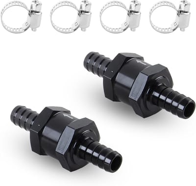 2 Stuks 10mm Brandstof Terugslagklep, Aluminium Controleklep voor Brandstofslangen, Wateraquarium en Gasgebruik met 4 Klemmen
