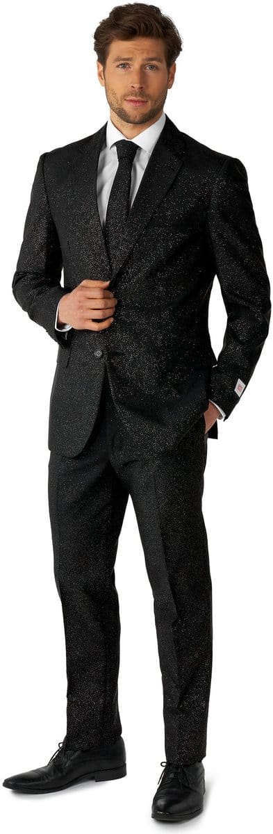 OppoSuits Glitzy Glitter - Heren Pak - Glitter Kostuum - Kerst - Oud en Nieuw - Carnavalskleding - Zwart - Maat EU 48