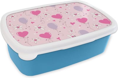 Broodtrommel Blauw - Lunchbox - Brooddoos - Ballon - Patronen - Roze - 18x12x6 cm - Kinderen - Jongen