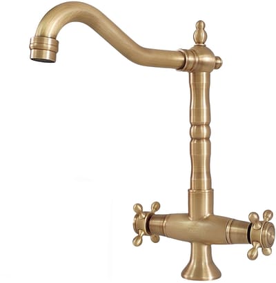 Dailygoods- Wastafelkraan Antiek Messing - Hoge Retro Mengkraan - Draaibare Uitloop - Twee-Handgrepen - Geschikt voor Badkamer/Keuken - Elegant Design - Keukenkraan