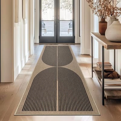 Famanu – Loper vloerkleed voor vestibule hal jute uiterlijk natuurlijk wasbare keukenmat zwart antislip keukenloper gangloper hal keuken slaapkamer balkon