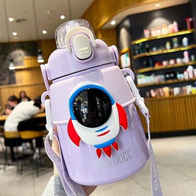 Astronaut Kinder Thermosbeker Jongens Grote Capaciteit School Dedicated 316 Beker met Rietje Meisjes Draagbare Beker met Grote Buik 850ML