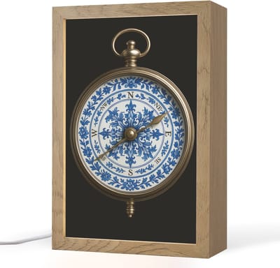 Tafellamp 20x30 cm - LED lamp - Kompas - Delfts blauw - Zwart - Decoratieve tafellampen - Dimbaar - Tafellampje slaapkamer - Woonkamer binnen
