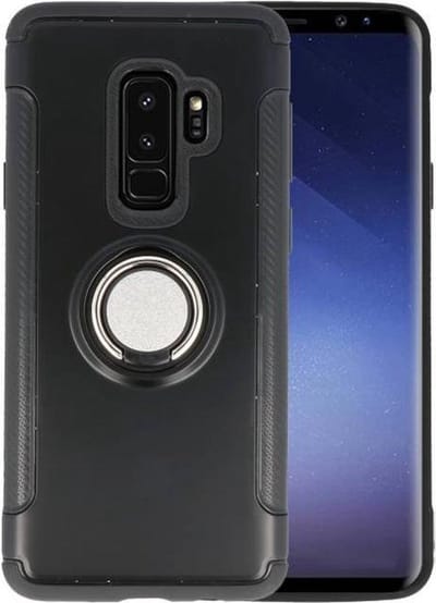 Pantser TPU Hoesje Ring Houder - Hoesje Geschikt voor Samsung Galaxy S9 Plus Zwart