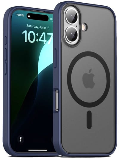 Mobiq Magneet Hoesje geschikt voor iPhone 16 Plus - Geschikt voor Magafe - Schokbestendig Frosted ontwerp blauw