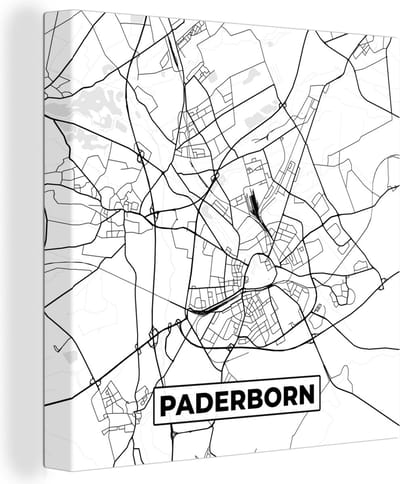 Canvas Schilderij Kaart - Plattegrond - Stadskaart - Paderborn - 20x20 cm - Wanddecoratie