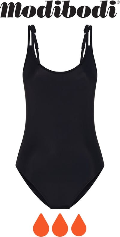 Modibodi Menstruatie Zwemkleding Super Absorberend Dames Badpak Zwart 36