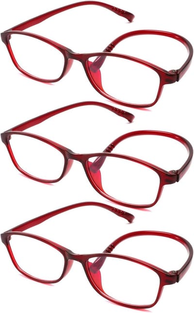Leesbrillen 3-pack - Leesglazen - Comfortabel Lezen - Blauwlichtfilter - +1.0 Dioptrie - Zwart en Rood