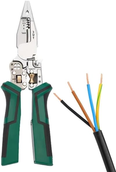 Draadknipper 10-in-1 - Kabelstripper - Elektrisch Werk - Met Spanningstester - 21 cm - Grijs Zwart