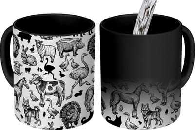 Magische Mok - Foto op Warmte Mokken - Koffiemok - Patroon - Dieren - Zwart Wit - Magic Mok - Beker - 350 ML - Theemok