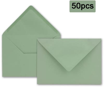 Crrynuo - Eucalyptus Groene Envelops - 50-Delig - 80G/M² - 12,5X17,6Cm - Natklevende Sluiting - Zonder Venster