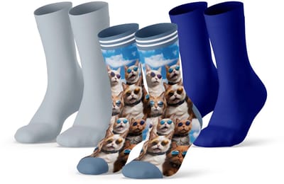Sock My Feet - Sokken Dames - 3-Pack - Maat 36-38 - Duurzaam & Naadloos - Sunglass Cat Print & Effen