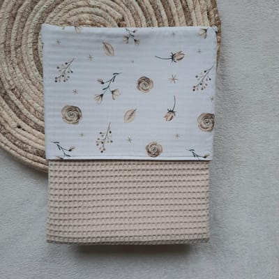 Wiegdeken wafelstof beige - katoen mix roos - 70x100 cm - Handgemaakt - Handmade