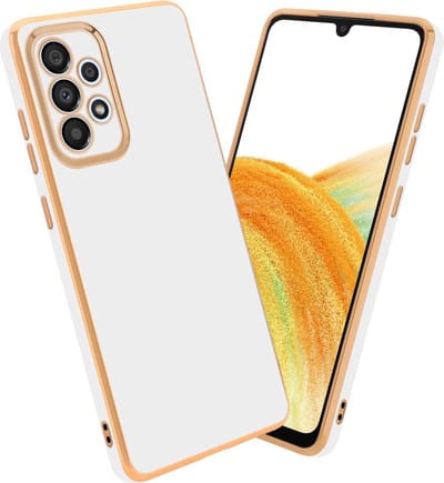 Cadorabo Hoesje geschikt voor Samsung Galaxy A33 5G in Glossy Wit - Goud - Beschermhoes Case Cover van flexibel TPU-silicone en met camerabescherming