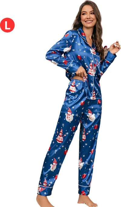 Nivard Kerstpyjama - Kerst Pyjama - Christmas - Dames - Vrouwen - Volwassenen - Set - Broek - Shirt - Blauw - Maat L