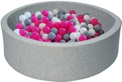 Ballenbad rond - grijs - 90x30 cm - met 300 roze, grijs en witte ballen - Inclusief opbergzak