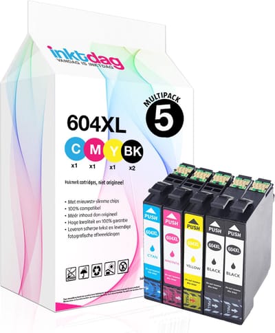 Inktdag inktcartridges voor Epson 604XL, Epson 604 inkt, Epson 604 cartridge multipack van 5 kleuren voor Epson Expression Home XP-2200 XP-2205 XP-3200 XP-3205 XP-4200 XP-4205 Workforce WF-2910 WF-2930 WF-2935 WF-2950