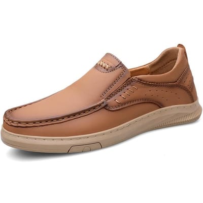 Leren Schoenen Heren Eerste Laag Rundleer Lente Nieuwe One Pedal Loafer Zachte Zool Zakelijke Casual Schoenen 45 bruin
