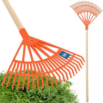 KOTARBAU® Bladhark, Tuinhark van Kunststof, 44 cm, Oranje, met Steel, Gazonhark, Waaierbezem, Lichtgewicht Hark, Stevige Hark