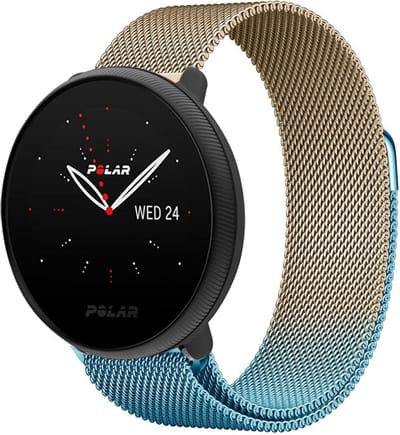 Strap-it Luxe Milanese bandje - geschikt voor Polar Ignite / Ignite 2 / Ignite 3 / Unite / Pacer - blauw/goud