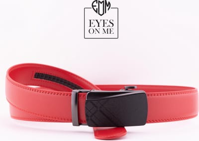 Rode lederen riem zonder gaatjes met automatische gesp voor heren ( model L048 )
