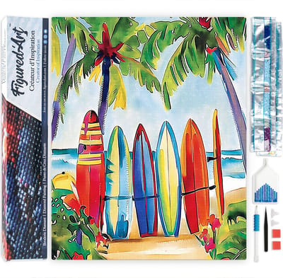 Figured'Art Diamond Painting set Volwassenen 40x50 cm Kleurrijke surfplanken - 5D DIY Art full drill vierkante diamant - Opgerold canvas