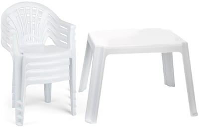 Plasticforte Tuinstoelen en tafel set voor kinderen - kunststof - wit - met 4x stoelen - buiten/binnen
