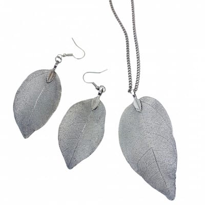 2 Delige -Ketting- zilver Oorbellen- boomblad- Charme Bijoux