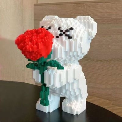 Schattige Roze Bloem Roos 3D Beer Micro Bouwsteen Speelgoed Educatief Speelgoed Voor Kinderen Cadeau Voor Stelletje Desktop Huisdecoraties