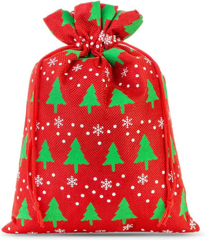 Kerst zakjes Jute - 30 x 40 cm - 1 stuk - Kerstboom met Sneeuwvlokken - 100% Naturel - Kerstverpakking Kerstdecoratie Kerstversiering