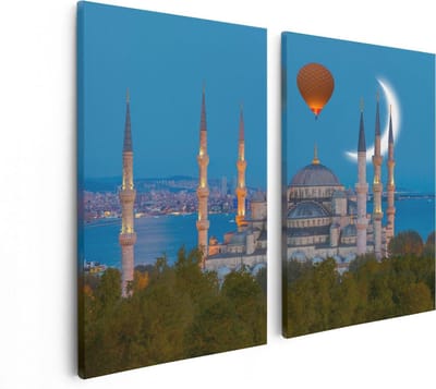 Artaza Canvas Schilderij Tweeluik Sultan Ahmetmoskee In Istanbul - 80x60 - Foto Op Canvas - Canvas Print