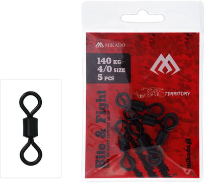 Mikado Wartel 3/0 105kg – Rolling Swivel – Meerval Wartel – Sterke Visswartel – Zwart Mat – 5 Stuks