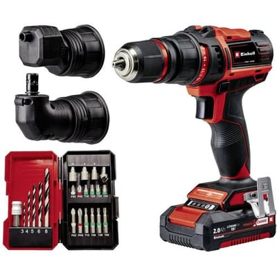 Einhell Accu Boor-/Schroefboormachine TE-CD 18/45 3X-Li Kit + 22-delige Boor-/Bitset -Power X-Change - 18 V/Li-ion - 45 Nm - Incl. 1x 2.0 Ah accu, lader, E-Box Koffer en 22-delige boor-/bitset