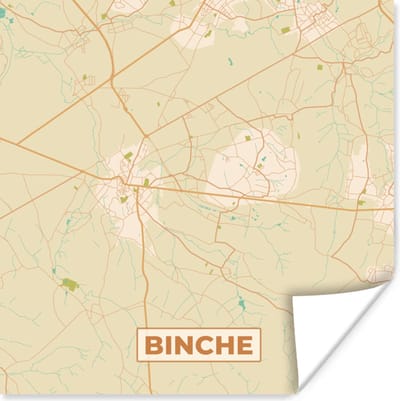 Poster Plattegrond - Binche - Kaart - Vintage - Stadskaart - 100x100 cm XXL