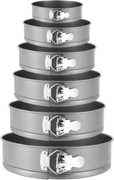 Set van 6 ronde bakvormen met losse bodem en metalen sluiting voor taarten en cheesecakes - Maten 12/18/20/24/26/28 cm, ideaal voor bakken en feestelijke gelegenheden