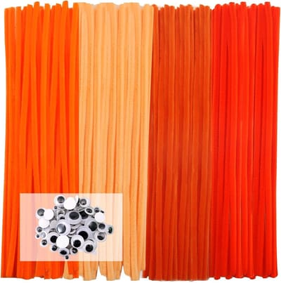 100 Stuks Pijpenragers in 4 Verschillende Oranje Kleuren voor Creatieve DIY Projecten en Decoraties, 30 cm x 6 mm met Zelfklevende Riemen