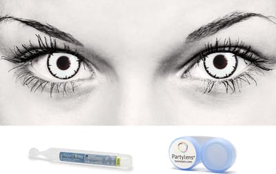 Partylens® witte kleurlenzen - White Lestat - combi-set zachte jaarlenzen met vloeistof & lenshouder - Halloween - Cosplay