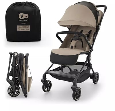 Kinderkraft NEBO Buggy - cabin-formaat handbagageformaat ultralichte reisbuggy verstelbare rugleuning ligstand waterdichte kap - Beige