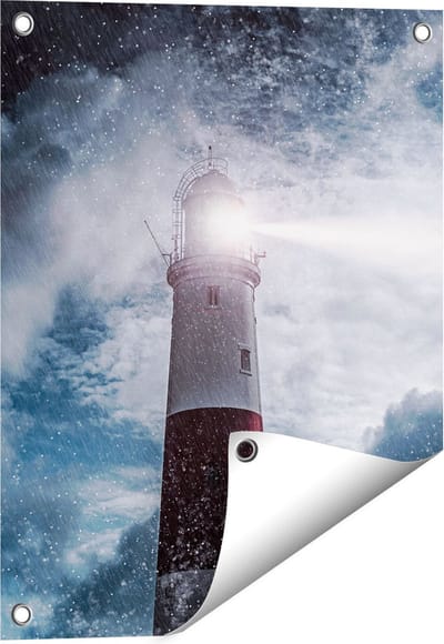 Gards Tuinposter Vuurtoren tijdens de Regen Storm - 40x50 cm - Tuindoek - Tuindecoratie - Wanddecoratie buiten - Tuinschilderij