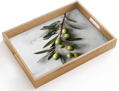 Dienblad hout 40x30 cm - Schootdienblad - Olijventak - Beton - Mediterraan - Borrelplank rechthoek - Plateau dienbladen