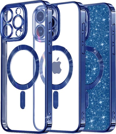 Hoesje geschikt voor Apple iPhone 16 Pro Max - Techsuit Luxury Glitter Back Cover - Geschikt voor MagSafe - Donkerblauw