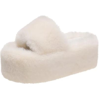 Thuis Pluizige Bont Slippers Pluche Pantoffels Donsige Teenslippers Luxe Instappers Platform Dames Mode Schoen Zapato De Mujer Designer 35 white