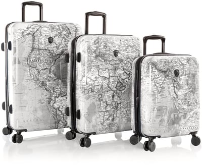 Heys Black Camo 4 wielen Kofferset 3-delig met uitbreidingsplooi - Harde bagage - TSA slot - black-white world map
