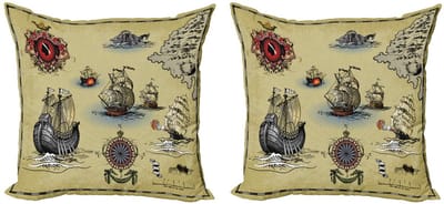 ABAKUHAUS Kompas kussenhoes – antieke piratenkaart – dubbelzijdig 40x40 cm