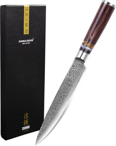 Shinrai Knives - Vleesmes 20 cm - Koksmes - Mes - Damascus Micarta Jewels - Met Luxe Geschenkdoos - Vleesmes - Koksmes - Keukenmes