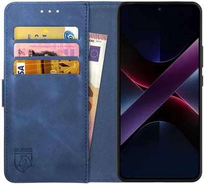 Rosso Element Geschikt voor Xiaomi Poco X7 | Wallet Book Case | Portemonnee Hoesje | 3 Pasjes | Magneetsluiting | Stand Functie | Blauw