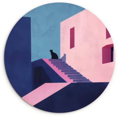 WallCircle® Wandcirkel 120x120 cm - Muurcirkel Kat - Trap - Gebouwen - Schaduwcontrasten - Muurdecoratie woonkamer - Wanddecoratie slaapkamer - Kamer decoratie accessoires - Ronde schilderijen XXL