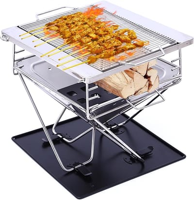 Draagbare Vuurkorf voor Kamperen, Opvouwbare Buitenhaard van RVS met Draagtas voor Tuin en Picknick, Ideaal voor Barbecue en Avondjes Buiten