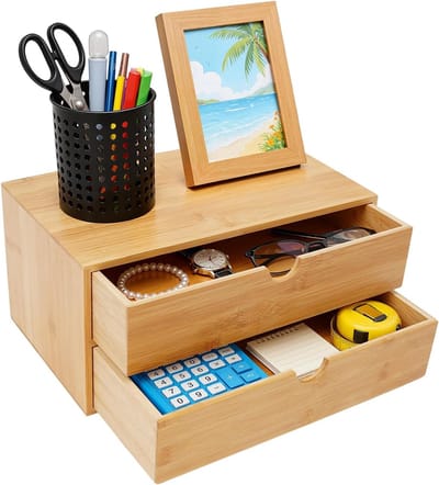 Bureau Organizer - Opberger Kantoor - Werkplek Ordenen - Met 2 Laden - 33x19x16 cm - Houtkleurig