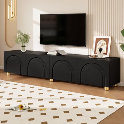 MODENUIT Tv-Meubel - 4 Deuren Met Boogreliëf - Opbergkast Voor Woonkamer - MDF En Spaanplaat - 180x35x40 Cm